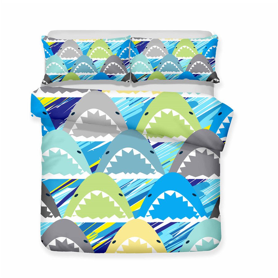 Blue-Green 2/3-Piece Shark Pattern Duvet Cover Set - Image 2
