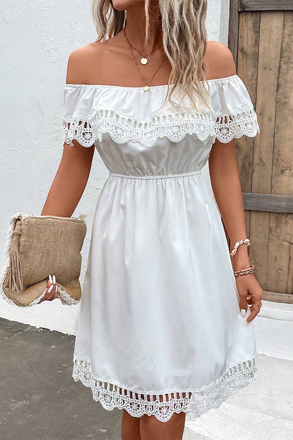 Solid Color Off The Shoulder Frill Hem Mini Dress - Image 3